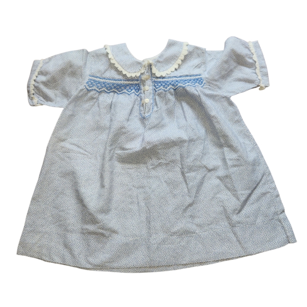 Vintage Blue and White Floral Baby Dress with Collar